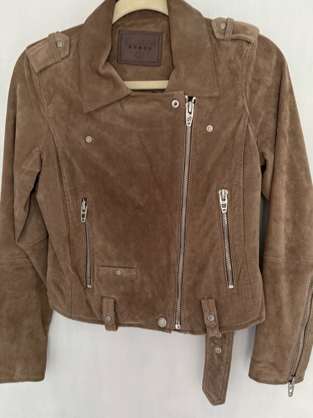 blanc noir Women's Suede Moto Jacket - Tan Brown